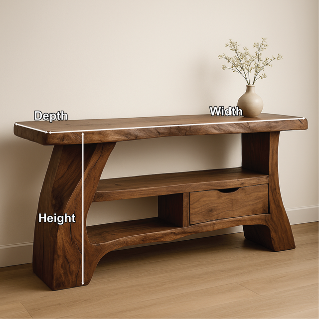 Handcrafted Solid Wood Console Table with Organic Curved Design and Drawer for Modern Homes