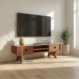 Handcrafted Solid Wood TV Stand with Rounded Edges and Retro Legs in Natural Walnut Finish