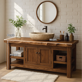 Handcrafted Solid Wood Vanity with Natural Live Edge and Double Door Storage Design