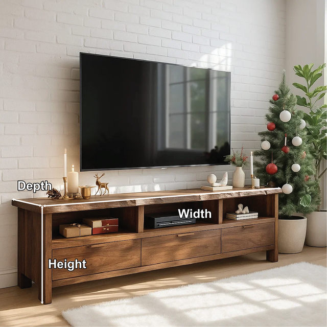 Handcrafted Solid Wood TV Stand with Live Edge Design and Storage Drawers for Modern Interiors
