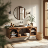 Handcrafted Solid Wood Floating Vanity with Arched Shelves and Natural Live Edge Design