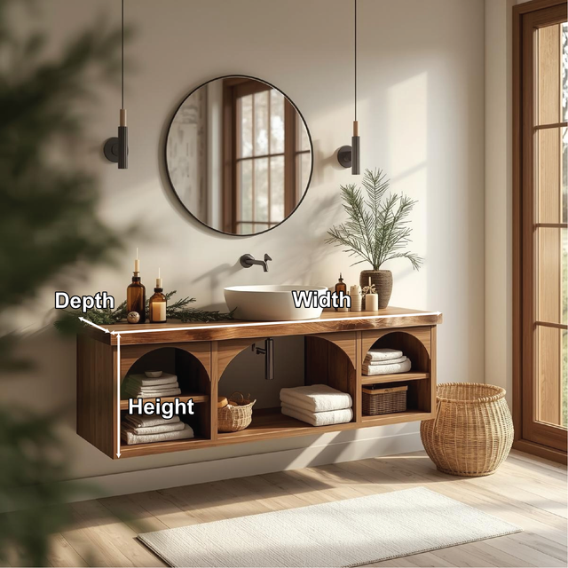 Handcrafted Solid Wood Floating Vanity with Arched Shelves and Natural Live Edge Design