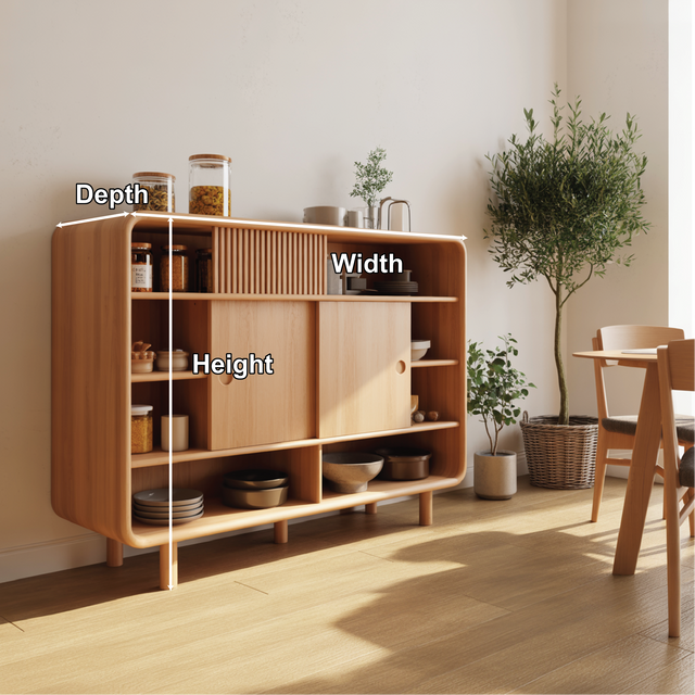 Solid Wood Console Table with Sliding Doors - Modern Storage Cabinet with Open Shelves