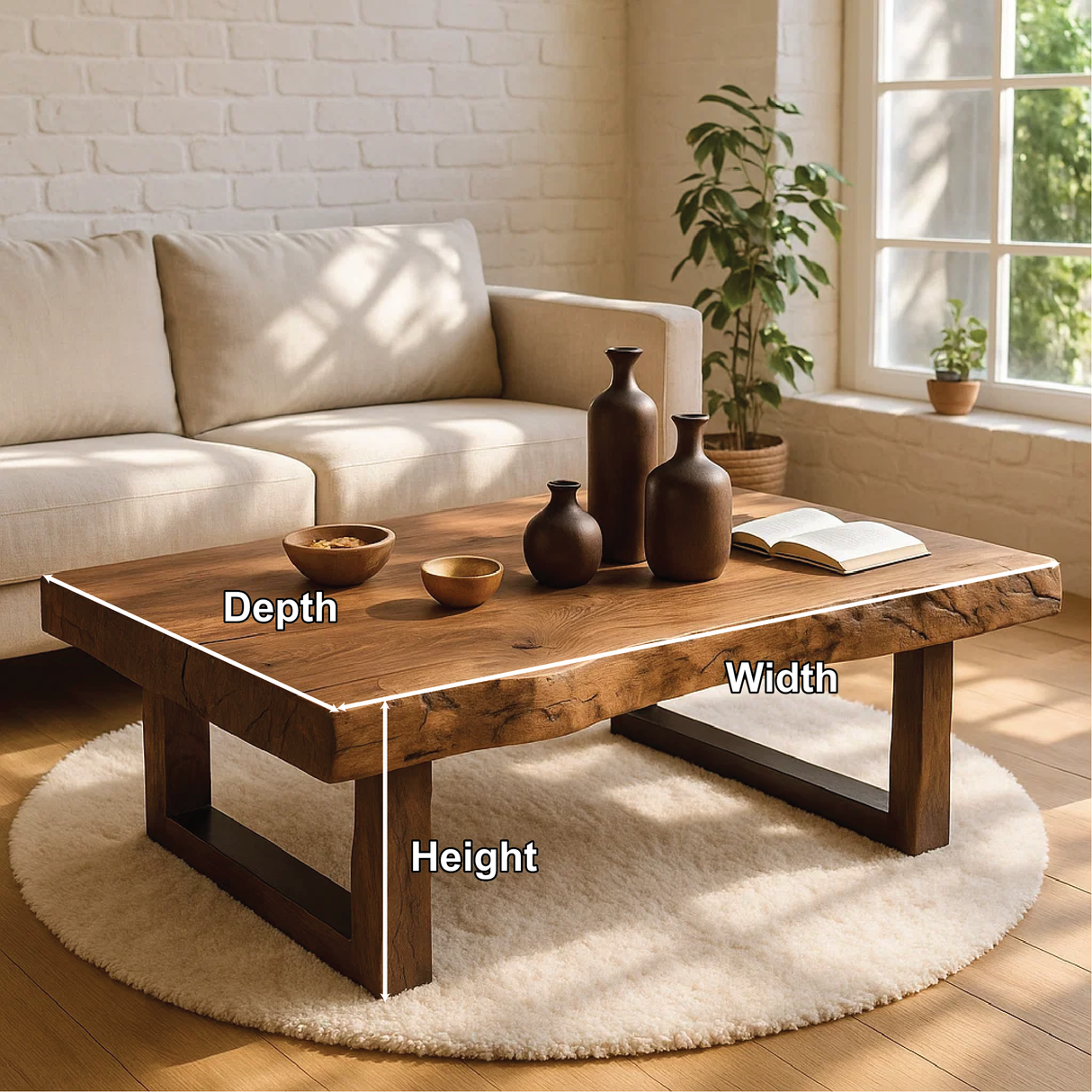 Handcrafted Solid Wood Coffee Table with Live Edge Top and Modern Minimalist Base Design