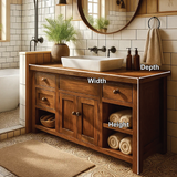 Handcrafted Solid Wood Bathroom Vanity with Drawers and Open Shelves in Warm Walnut Finish