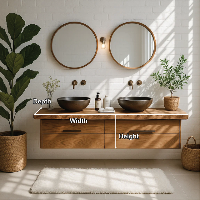 Handcrafted Solid Wood Double Floating Vanity – Live Edge Bathroom Counter