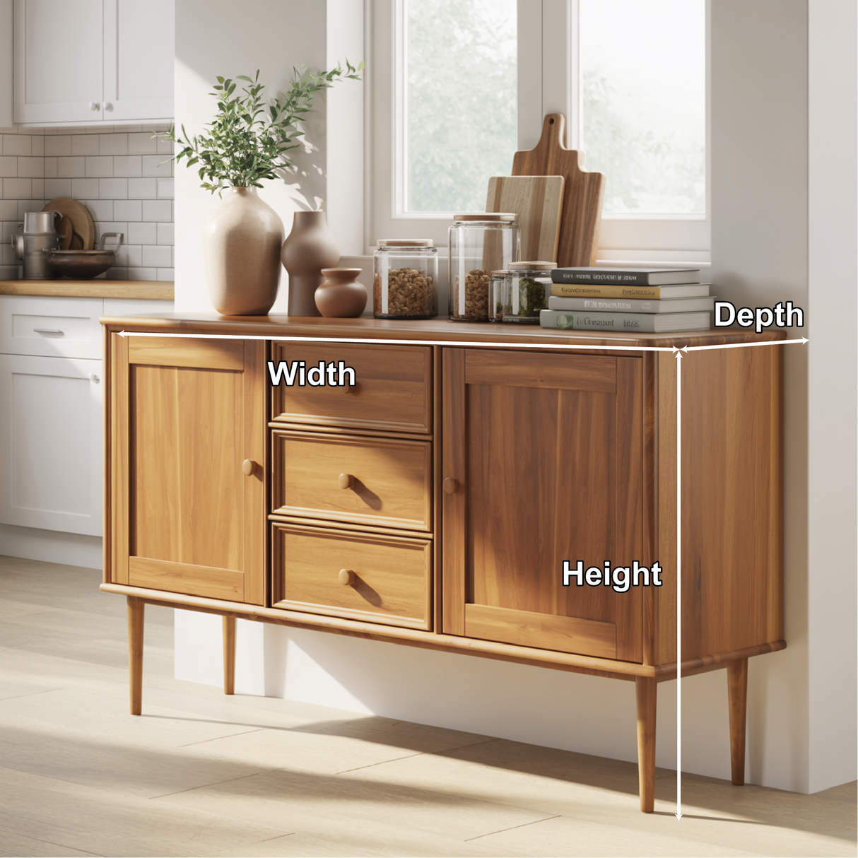 Handcrafted Solid Wood Dining Storage Sideboard with Raised Leg Design and Smooth Drawer Fronts
