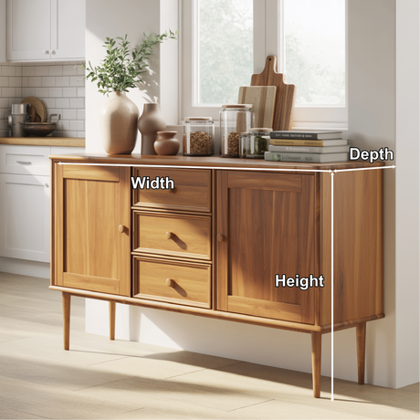 Handcrafted Solid Wood Dining Storage Sideboard with Raised Leg Design and Smooth Drawer Fronts