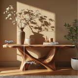 Handcrafted Solid Wood Console Table with Sculptural Organic Base and Live Edge Natural Finish