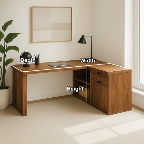 Handcrafted Solid Wood L-Shaped Work Desk – Modern Corner Office Table with Storage Drawers