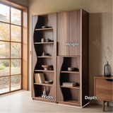 Handcrafted Solid Wood Dining Cabinet with Sculpted Curved Panels and Open Display Shelves