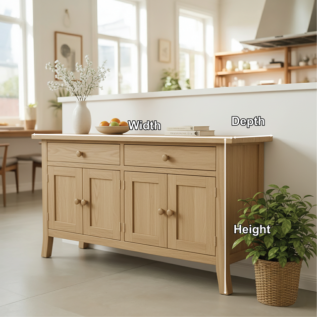 Handcrafted Solid Wood Dining Storage Cabinet with Double Doors and Wide Drawers for Modern Homes