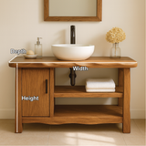 Handcrafted Solid Wood Bathroom Vanity with Cabinet and Open Shelves for Natural Minimal Interiors