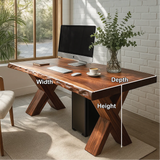 Handcrafted Solid Wood Work Desk – Live Edge Office Table with X-Leg Base and Natural Finish