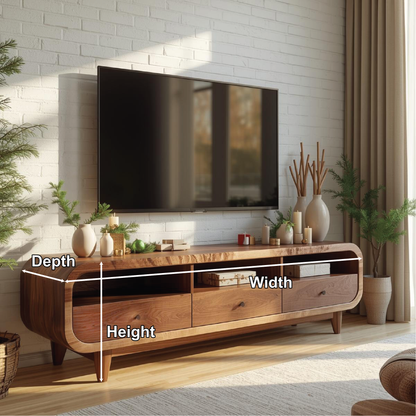 Handcrafted Solid Wood TV Stand with Rounded Edges and Natural Finish for Contemporary Living Rooms
