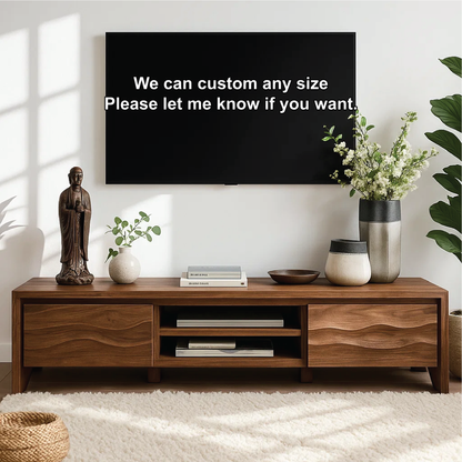 Handcrafted Solid Wood TV Stand – Modern Wavy Pattern Media Console for Living Room