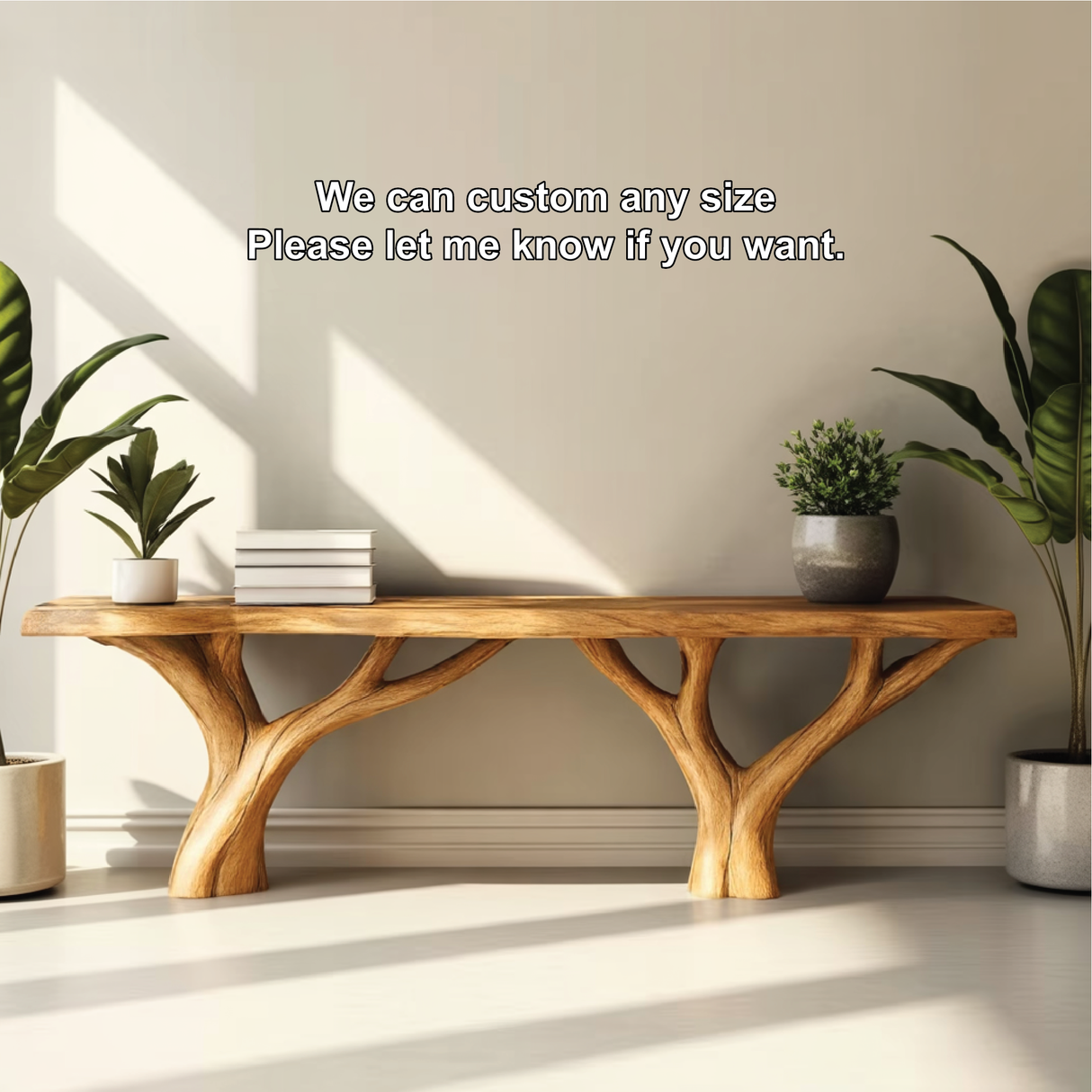 Handcrafted Solid Wood Console Table with Branch-Leg Design for Natural and Modern Home Interiors