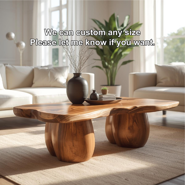 Handcrafted Solid Wood Coffee Table with Organic Curved Legs and Natural Live Edge Design