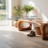 Handcrafted Solid Wood Entryway Bench with Modern Sculpted Organic Frame and Polished Finish