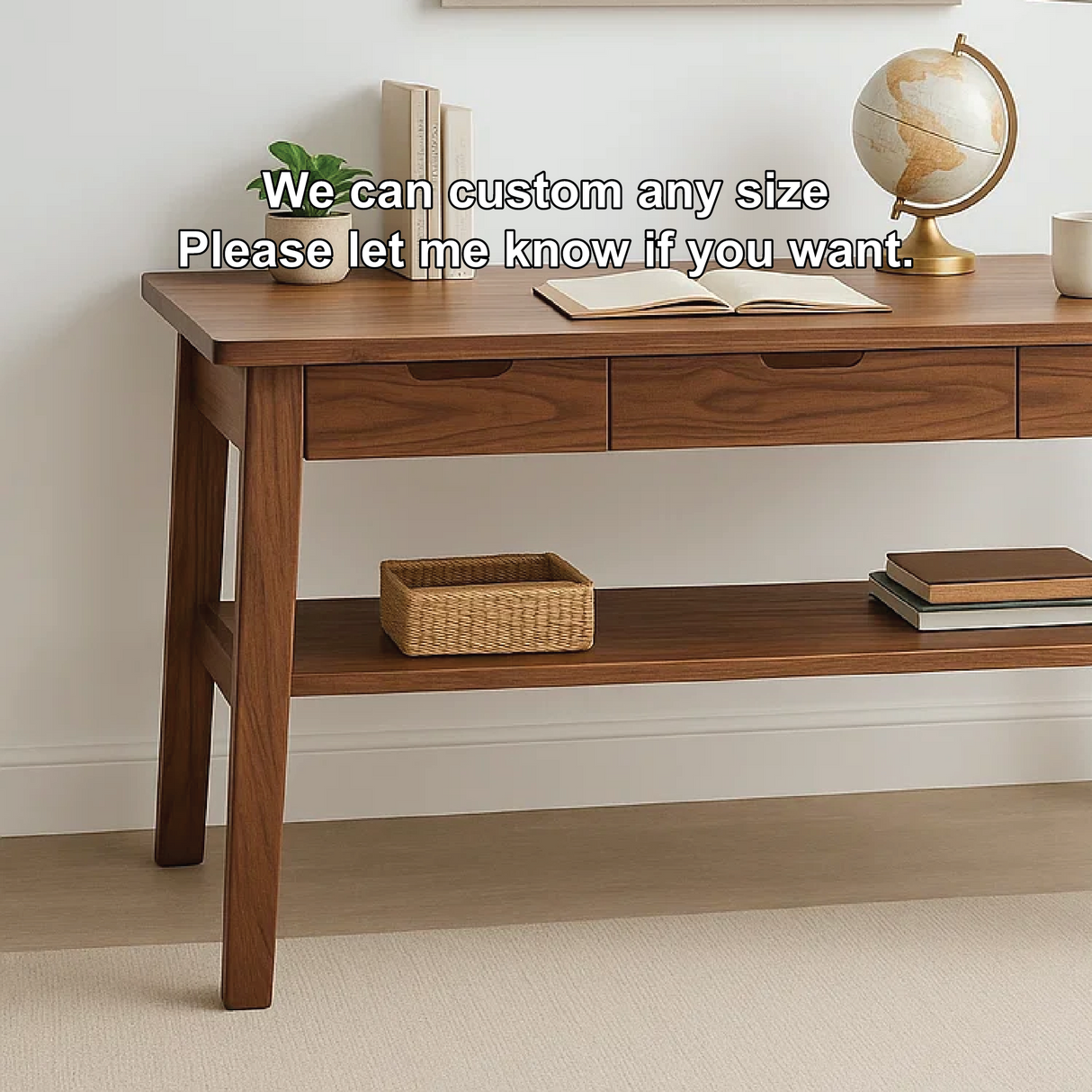 Handcrafted Solid Wood Writing Desk – Minimalist Work Table with Drawers and Open Shelf Design