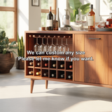 Handcrafted Solid Wood Dining Cabinet with Wine Rack and Hanging Glass Storage