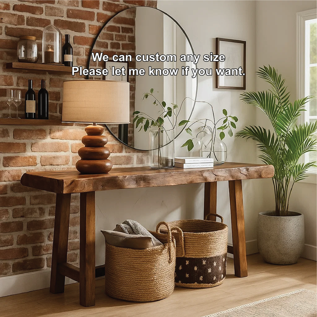 Handcrafted Solid Wood Console Table with Live Edge Design for Entryway or Living Room