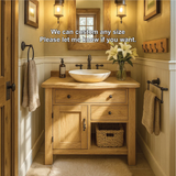 Handcrafted Solid Wood Bathroom Vanity with Drawer and Cabinet Storage in Natural Wood Finish