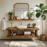 Handcrafted Solid Wood Floating Vanity with Live Edge Design and Open Shelf Storage