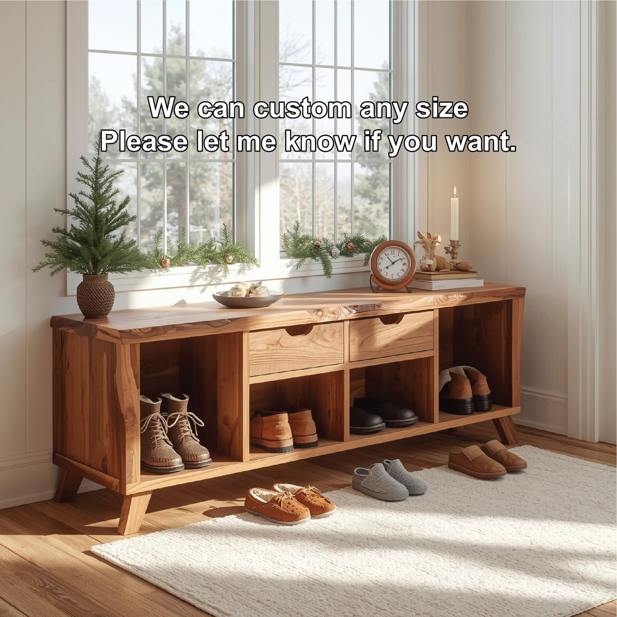 Handcrafted Solid Wood Entryway Bench – Rustic Bench for Natural Modern Home Décor