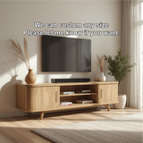 Handcrafted Solid Wood TV Stand with Rounded Corners and Natural Oak Finish for Modern Homes