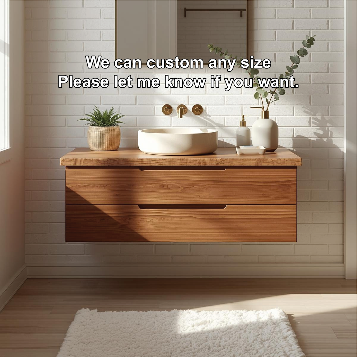 Handcrafted Solid Wood Floating Vanity with Minimalist Design and Natural Live Edge Detail