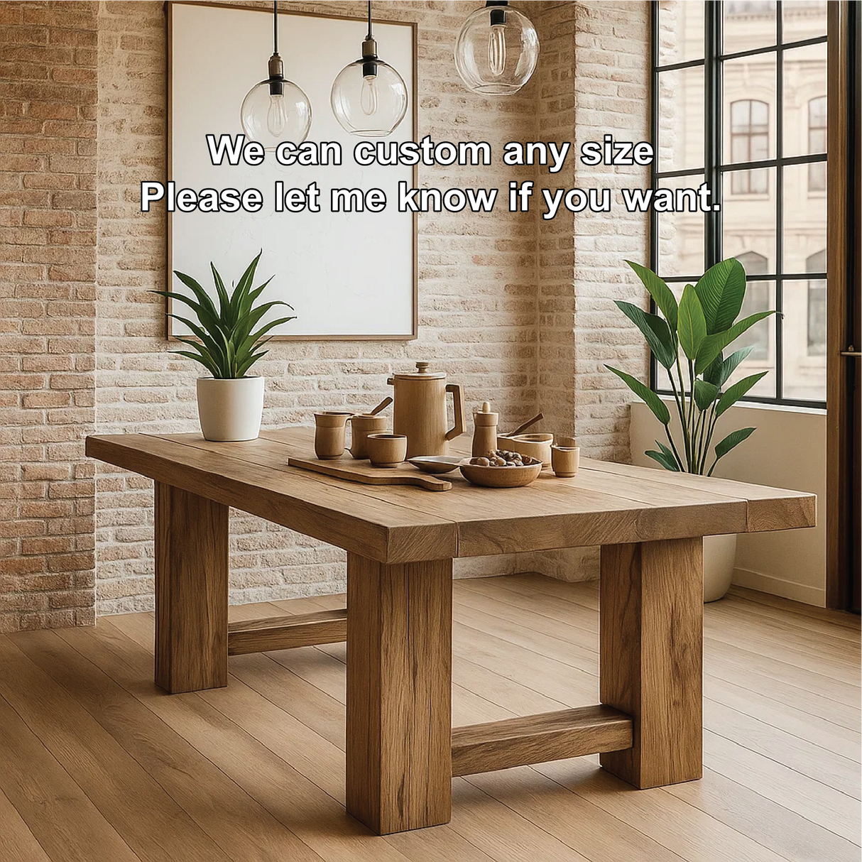 Handcrafted Solid Oak Dining Table – Minimalist Live Edge Kitchen Table with Natural Finish