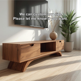 Handcrafted Solid Wood TV Stand with Curved Base and Natural Walnut Finish for Modern Living