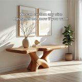 Handcrafted Solid Wood Console Table with Sculptural Base and Natural Grain Live Edge Design