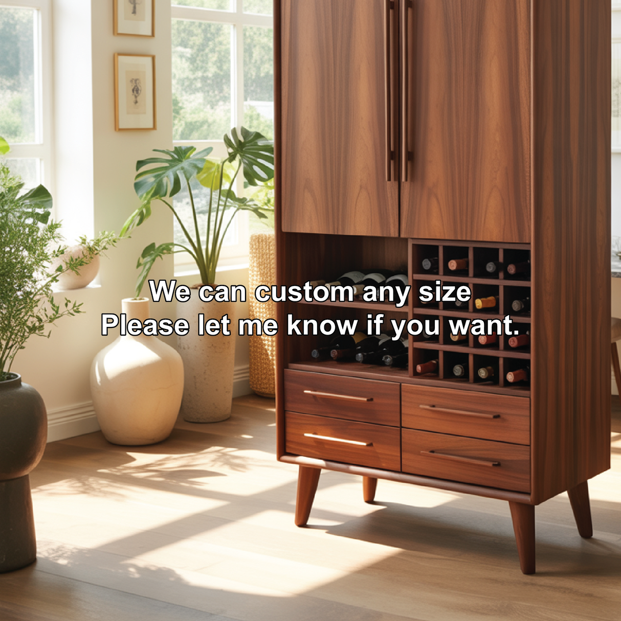 Handcrafted Solid Wood Dining Cabinet with Wine Rack, Tall Double Doors and Storage Drawers