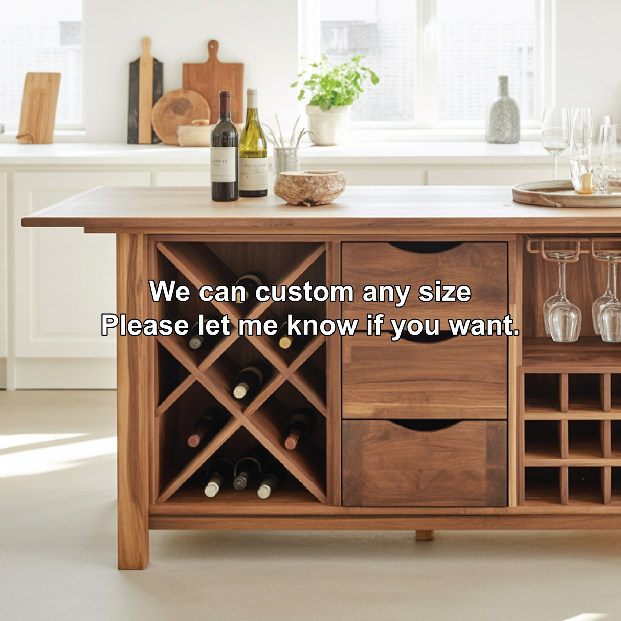 Handcrafted Solid Wood Dining Cabinet with Wine Storage, Drawers, and Hanging Glass Rack