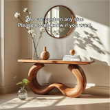 Handcrafted Solid Wood Console Table with Artistic Curved Base and Modern Minimalist Design