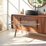 Solid Wood Bathroom Vanity with Mid-Century Design – Handmade Natural Timber Sink Cabinet