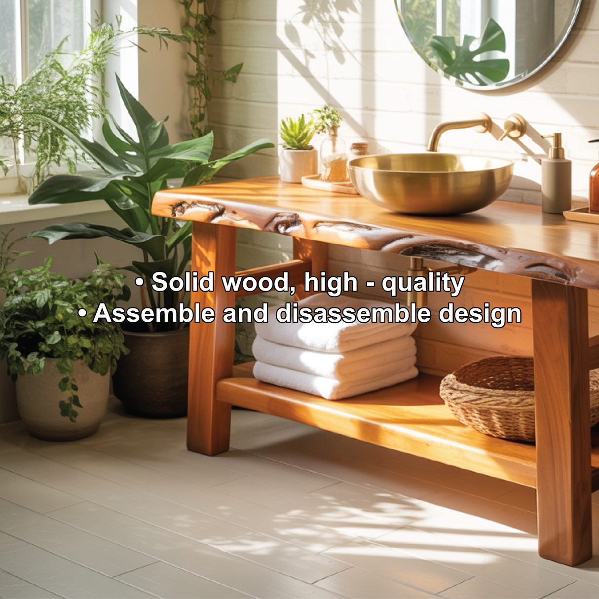 Solid Wood Live Edge Bathroom Vanity – Handcrafted Natural Timber Sink Console