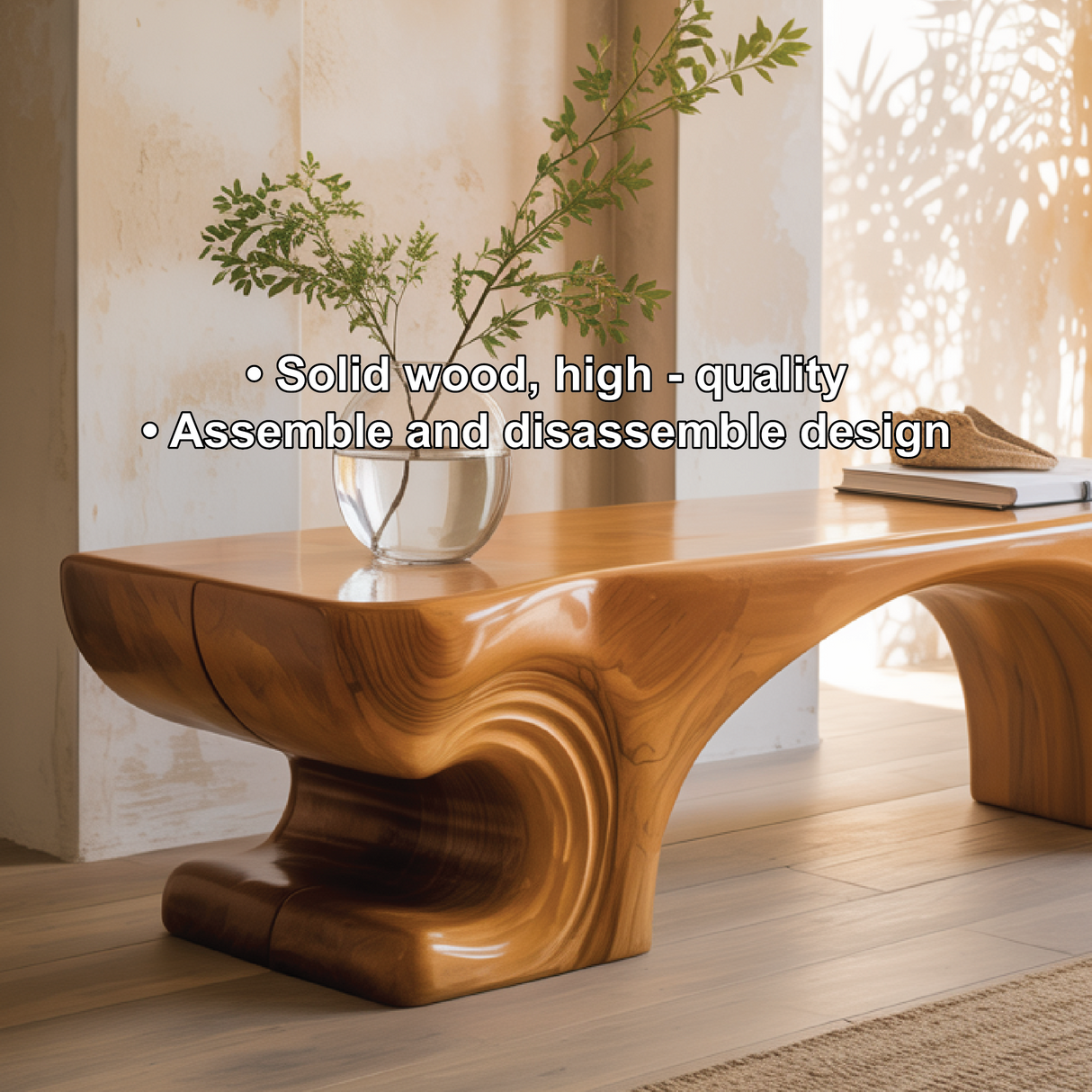 Handcrafted Solid Wood Entryway Bench with Sculpted Organic Base and Smooth Modern Finish