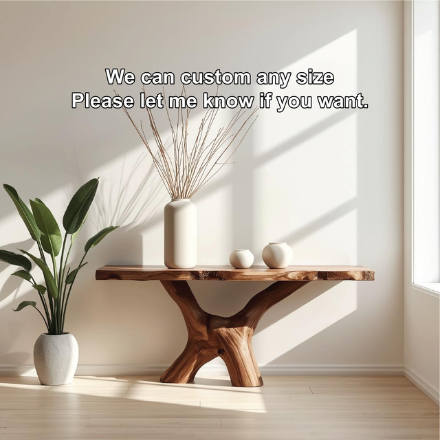 Handcrafted Solid Wood Console Table with Sculptural Organic Base and Natural Live Edge