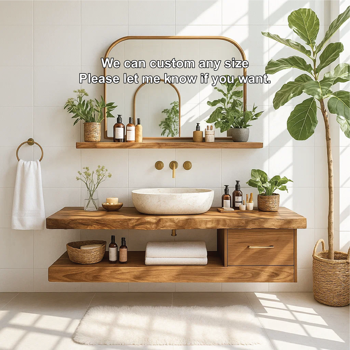 Handcrafted Solid Wood Floating Vanity with Live Edge Top and Minimalist Drawer Design