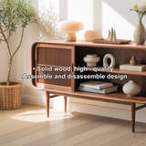 Solid Wood Console Table with Sliding Door – Handcrafted Mid-Century Storage Cabinet