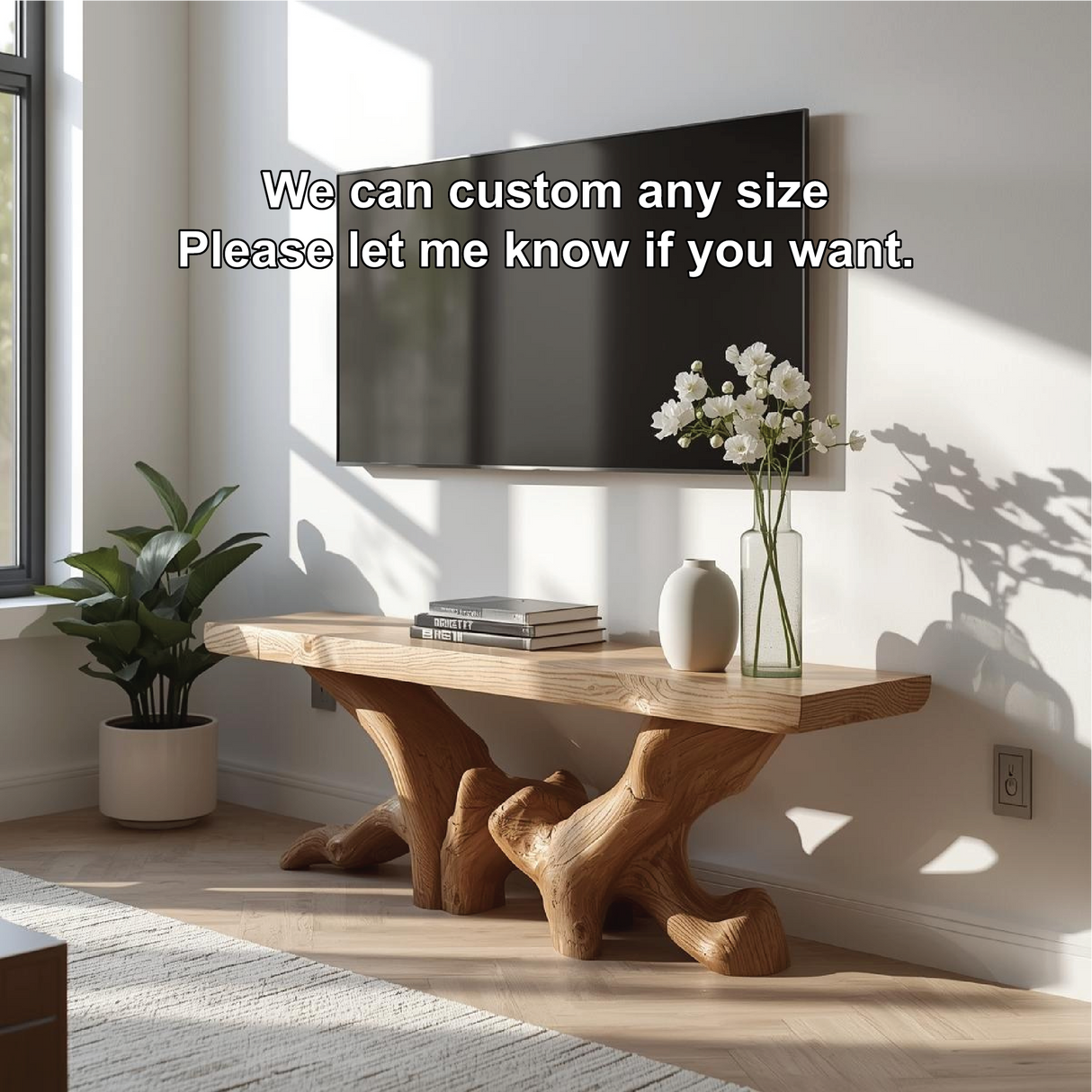 Handcrafted Solid Wood TV Stand with Organic Root Design and Natural Finish for Modern Interiors