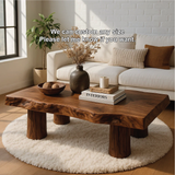 Handcrafted Solid Wood Coffee Table with Organic Live Edge and Cylindrical Leg Design