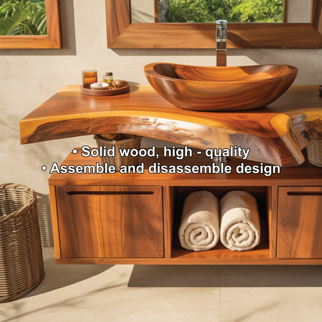 Handcrafted Solid Wood Floating Vanity with Live Edge Design for Luxurious Bathroom Spaces