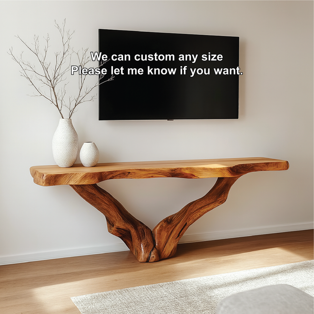 Handcrafted Solid Wood Console Table with Natural Root Base for Modern Organic Home Decor