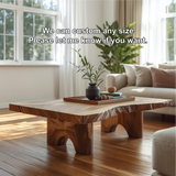 Handcrafted Solid Wood Coffee Table with Live Edge Top and Sculpted Block Legs Design