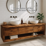 Handcrafted Solid Wood Floating Vanity with Live Edge and Double Drawer Storage Design