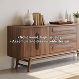 Handcrafted Solid Wood Dining Storage Sideboard with Sculpted Wave Drawers and Modern Design